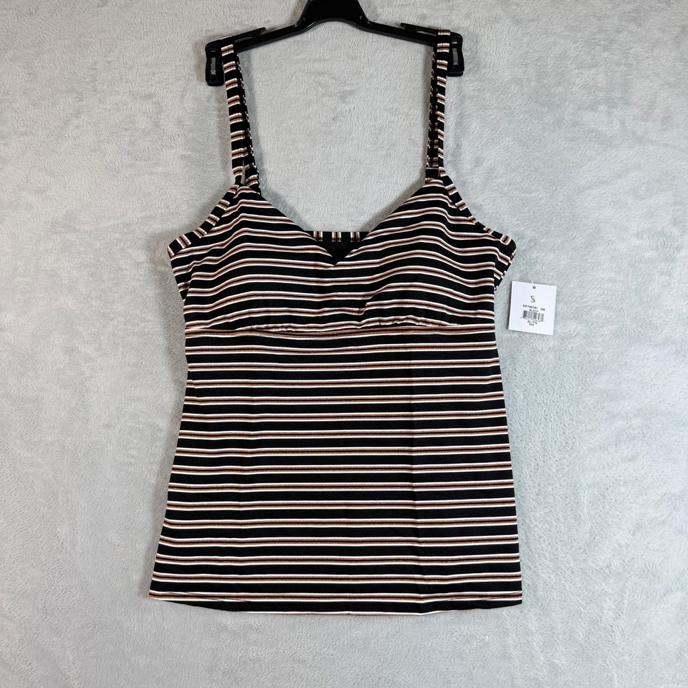 Skye‎ Womens Piper Tankini Top Black Striped Metallic Swimsuit XL NWT